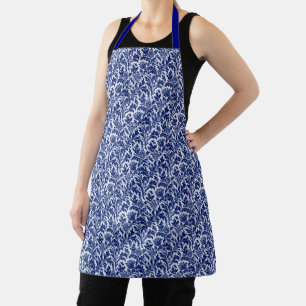 William Morris Thistle Damask, Cobalt Blue & White Apron