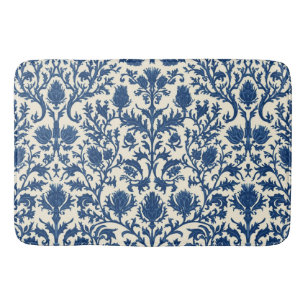 William Morris Thistle damask Cobalt Blue & White Bath Mat