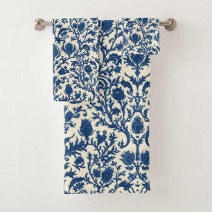William Morris Thistle damask Cobalt Blue & White Bath Towel Set