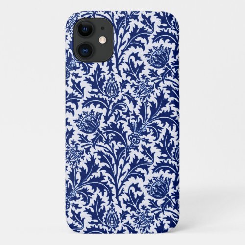 William Morris Thistle Damask Cobalt Blue  White iPhone 11 Case