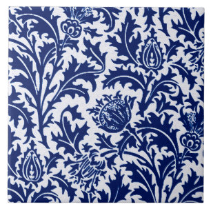 William Morris Thistle Damask, Cobalt Blue & White Ceramic Tile