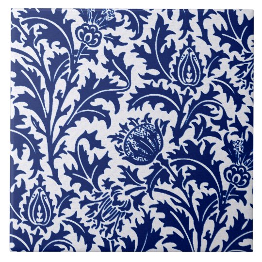William Morris Thistle Damask Cobalt Blue White Ceramic Tile William Morris Thistle Damask Cobalt Blue White Ceramic Tile
