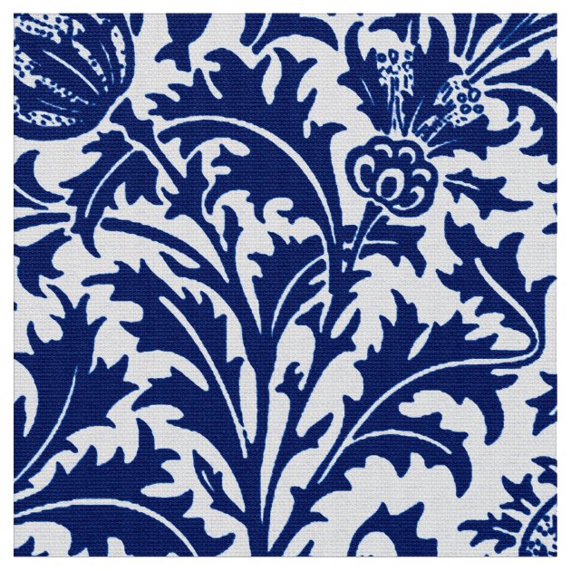 William Morris Thistle Damask, Cobalt Blue & White Fabric | Zazzle