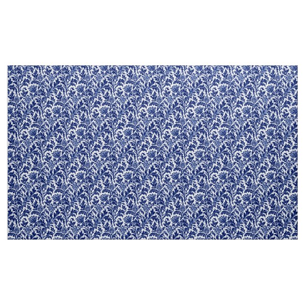 William Morris Thistle Damask, Cobalt Blue & White Fabric | Zazzle