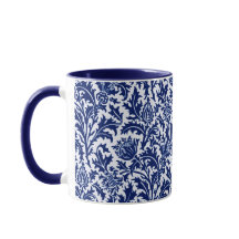 William Morris Thistle Damask, Cobalt Blue & White