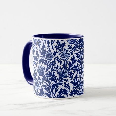 William Morris Thistle Damask, Cobalt Blue & White Mug