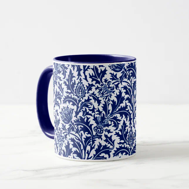 William Morris Thistle Damask, Cobalt Blue & White Mug | Zazzle