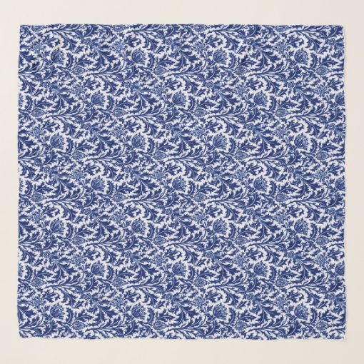 William Morris Thistle Damask, Cobalt Blue & White Scarf | Zazzle