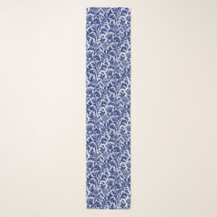 William Morris Thistle Damask, Cobalt Blue & White Scarf