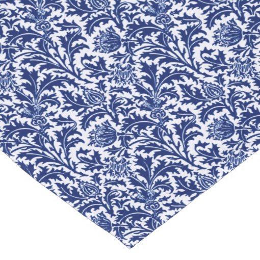 William Morris Thistle Damask, Cobalt Blue & White Short Table Runner ...