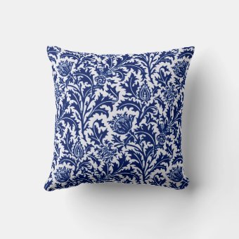 William Morris Thistle Damask, Cobalt Blue & White Throw Pillow | Zazzle