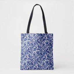 William Morris Thistle Damask, Cobalt Blue & White Tote Bag | Zazzle