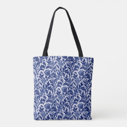 William Morris Thistle Damask, Cobalt Blue & White Tote Bag | Zazzle