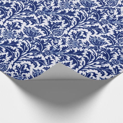 William Morris Thistle Damask, Cobalt Blue & White Wrapping Paper | Zazzle