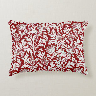 William Morris Thistle Damask, Dark Red & White Accent Pillow
