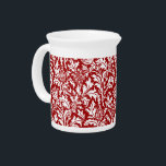 William Morris Thistle Damask, Dark Red & White Beverage Pitcher<br><div class="desc">Pitcher vintage William Morris damask pattern of thistle flowers and leaves,  in white,  on a dark Chinese red background,  digitally enhanced and colored</div>