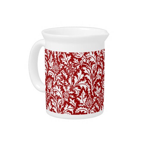 William Morris Thistle Damask Dark Red  White Beverage Pitcher