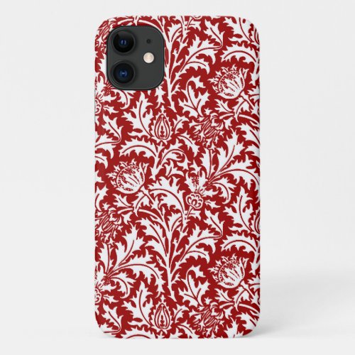 William Morris Thistle Damask Dark Red  White iPhone 11 Case