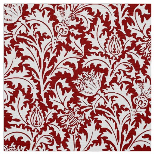 William Morris Thistle Damask Dark Red  White Fabric