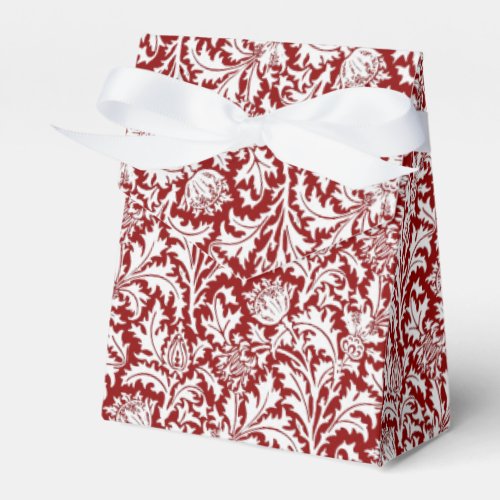 William Morris Thistle Damask Dark Red  White Favor Boxes