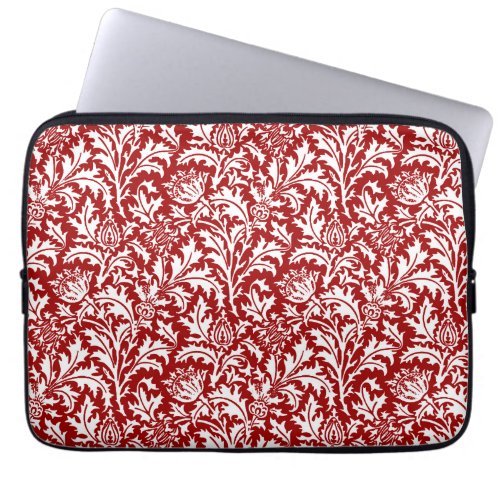 William Morris Thistle Damask Dark Red  White Laptop Sleeve