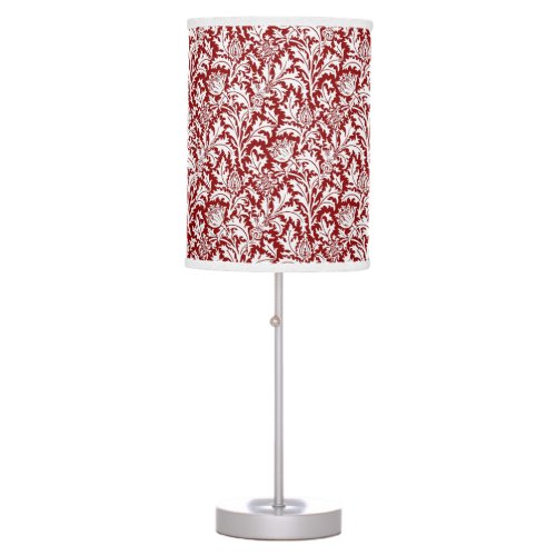 William Morris Thistle Damask Dark Red  White Table Lamp