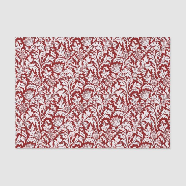 William Morris Thistle Damask, Dark Red & White Tissue Paper (Front)