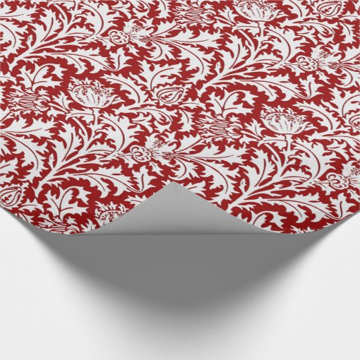 William Morris Thistle Damask, Dark Red & White Wrapping Paper | Zazzle