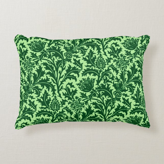 William Morris Thistle Damask, Emerald Green Accent Pillow (Front)