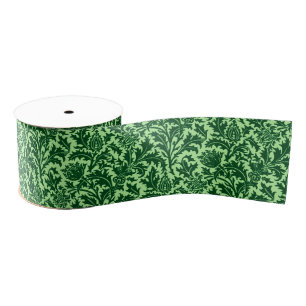 William Morris Thistle Damask, Emerald Green Grosgrain Ribbon