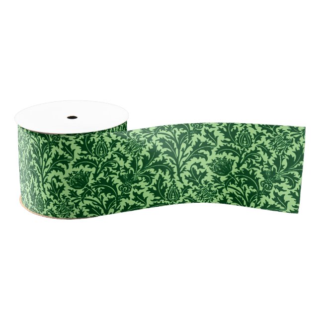 William Morris Thistle Damask, Emerald Green Grosgrain Ribbon (Spool)