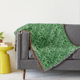 William Morris Thistle Damask, Emerald Green Throw Blanket
