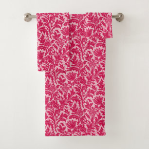 William Morris Thistle Damask, Fuchsia Pink Bath Towel Set