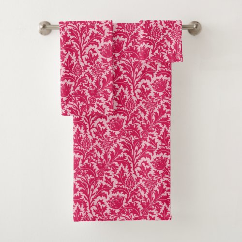 William Morris Thistle Damask Fuchsia Pink Bath Towel Set