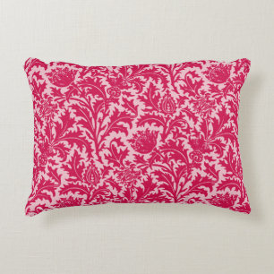 William Morris Thistle Damask, Fuchsia Pink Decorative Pillow