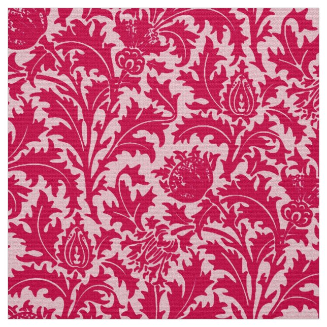 William Morris Thistle Damask, Fuchsia Pink Fabric (Swatch)