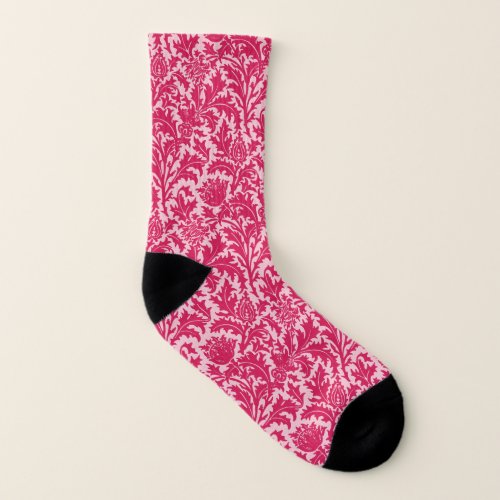 William Morris Thistle Damask Fuchsia Pink Socks