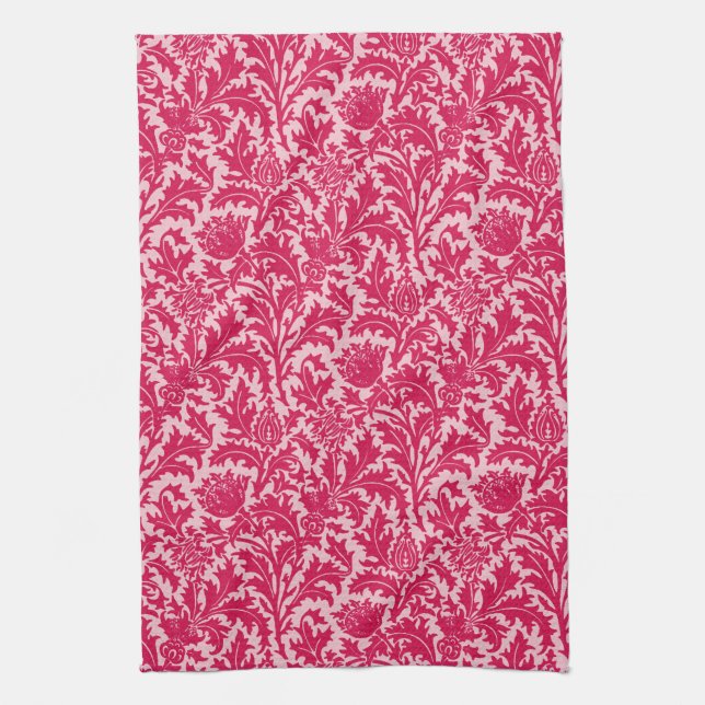 William Morris Thistle Damask, Fuchsia Pink Towel (Vertical)