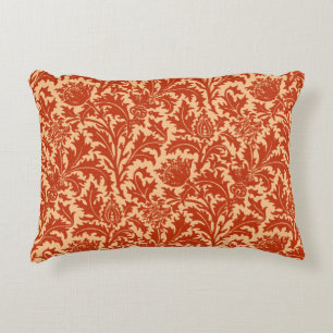 William Morris Thistle Damask, Mandarin Orange Accent Pillow