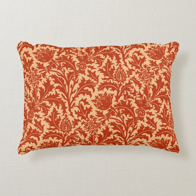 William Morris Thistle Damask, Mandarin Orange Accent Pillow (Front)
