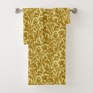 William Morris Thistle Damask, Mustard Gold Bath Towel Set