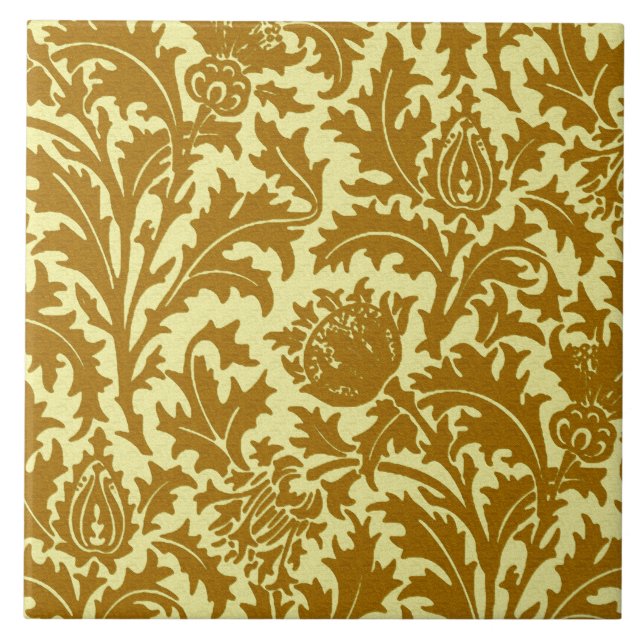William Morris Thistle Damask, Mustard Gold Ceramic Tile (Front)