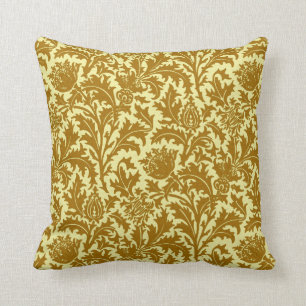 William Morris Thistle Damask, Mustard Gold Throw Pillow