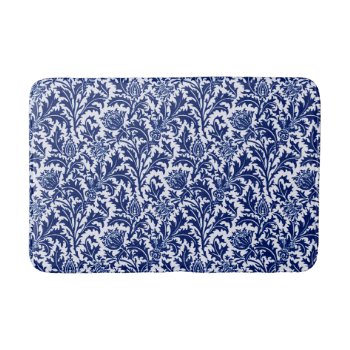 William Morris Thistle Damask  Navy Blue And White Bath Mat by Floridity at Zazzle
