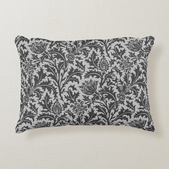 William Morris Thistle Damask, Silver Gray / Grey Accent Pillow (Front)