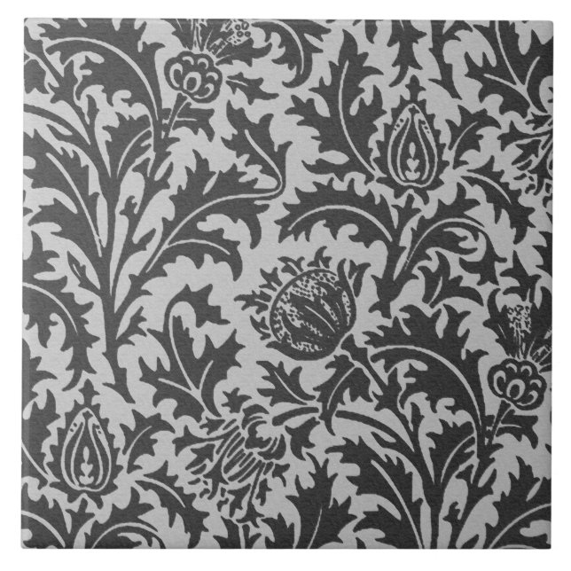 William Morris Thistle Damask, Silver Gray / Grey Ceramic Tile (Front)