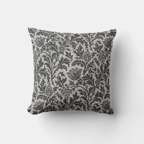 William Morris Thistle Damask Silver Gray  Grey Throw Pillow