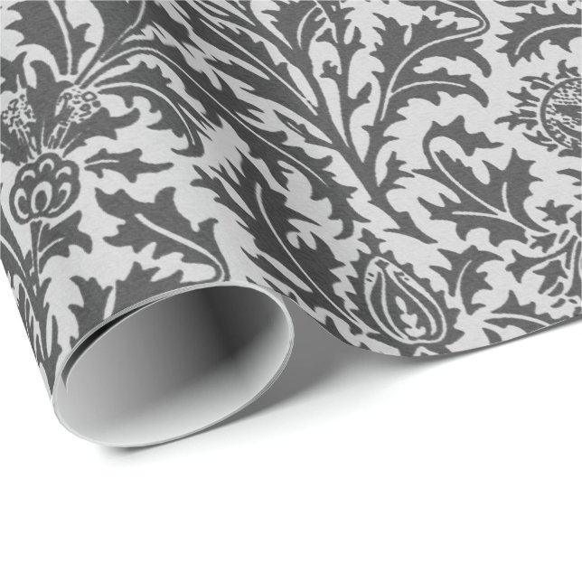 William Morris Thistle Damask, Silver Gray / Grey Wrapping Paper (Roll Corner)