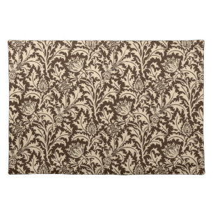 William Morris Thistle Damask, Taupe Tan and Beige Cloth Placemat