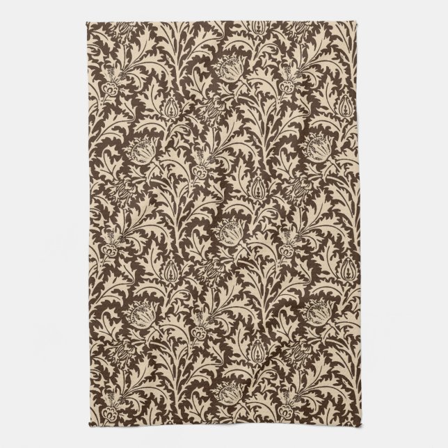 William Morris Thistle Damask, Taupe Tan & Beige Kitchen Towel (Vertical)